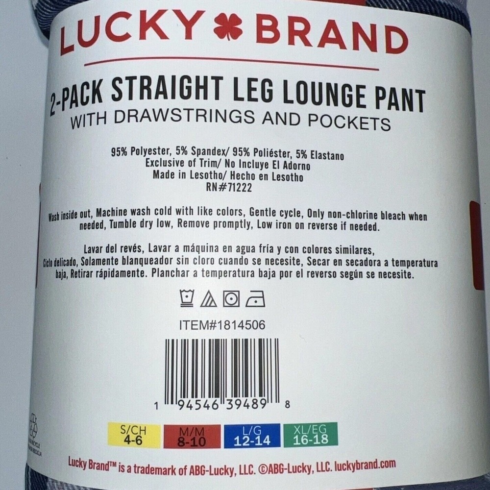 LUCKY BRAND‎ Lounge Pajama Pants Sz M Blue Plaid 2 Pair Pack Loungewear PJs NWT - Picture 4 of 8